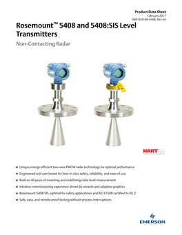 Rosemount™ 5408 and 5408:SIS Level Transmitters Non-Contacting Radar