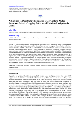 Mosaic Cropping Pattern and Rotational Irrigation in China