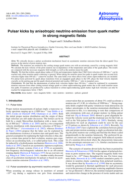 Pulsar Kicks by Anisotropic Neutrino Emission from Quark Matter in Strong Magnetic ﬁelds