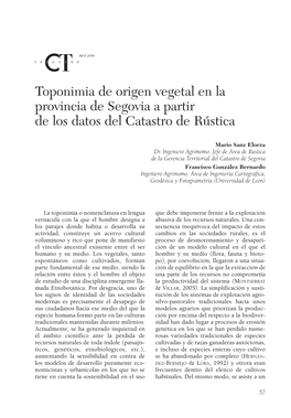 Toponimia De Origen Vegetal En La Provincia De Segovia a Partir De Los Datos Del Catastro De Rústica