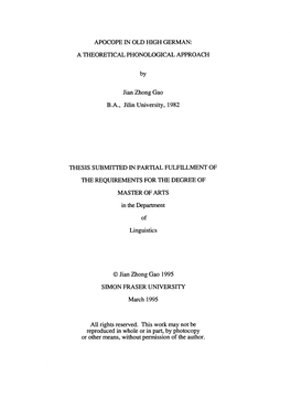 Apocope in Old High German : a Theoretical Phonological Approach