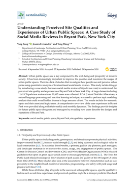 Understanding Perceived Site Qualities and Experiences of Urban Public Spaces: a Case Study of Social Media Reviews in Bryant Park, New York City