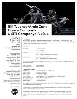 Bill T. Jones/Arnie Zane Dance Company & SITI Company: a Rite