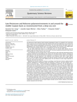 Late Pleistocene and Holocene Palaeoenvironments in and Around the Middle Caspian Basin As Reconstructed from a Deep-Sea Core