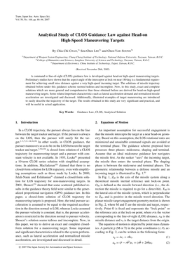 Analytical Study of CLOS Guidance Law Against Head-On High-Speed Maneuvering Targets