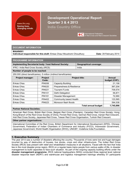 Development Operational Report Quarter 3 & 4 2013 India Country