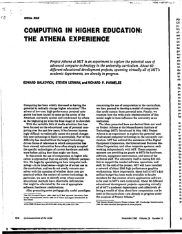 Computing in Higher Education: the Athena Experience