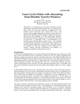 Lunar Cycler Orbits with Alternating Semi-Monthly Transfer Windows by C