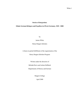 Ethnic German Refugees and Expellees in (West) Germany, 1945 - 2008