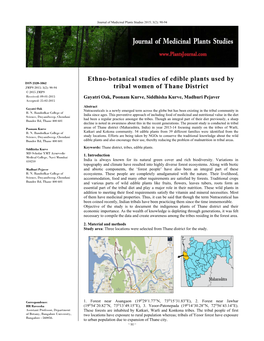 Ethno-Botanical Studies of Edible Plants Used by Tribal Women Of