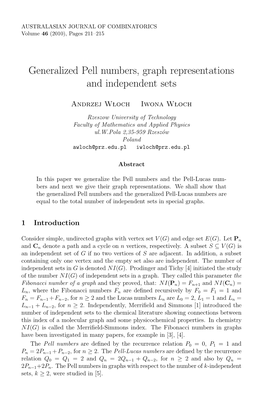 Generalized Pell Numbers, Graph Representations and Independent Sets