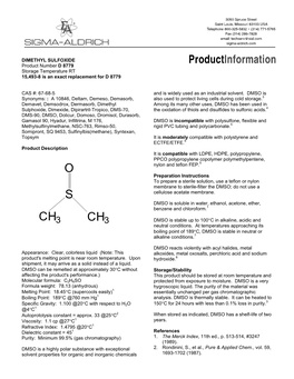 DIMETHYL SULFOXIDE Product Number D 8779 Storage Temperature RT 15,493-8 Is an Exact Replacement for D 8779