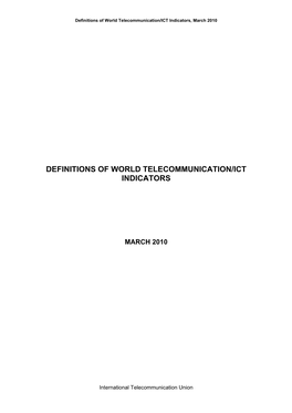 Definitions of World Telecommunication/ICT Indicators, March 2010