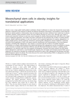 Mesenchymal Stem Cells in Obesity: Insights for Translational Applications Kenichi Matsushita1 and Victor J Dzau2