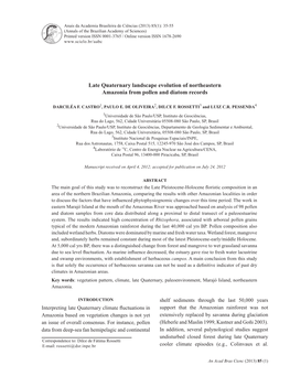 Late Quaternary Landscape Evolution of Northeastern Amazonia from Pollen and Diatom Records