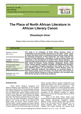 The Place of North African Literature in African Literary Canon