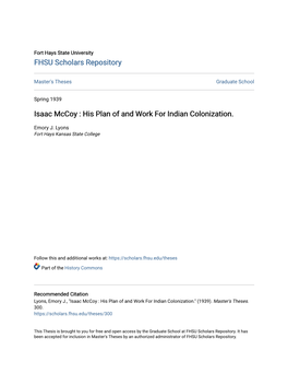 Isaac Mccoy : His Plan of and Work for Indian Colonization