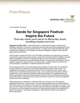 Sands for Singapore Festival: Inspire the Future Three-Day Charity Event Returns to Marina Bay Sands, Benefiting Charities and More