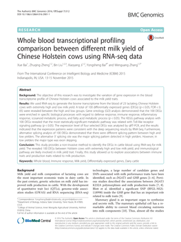 Whole Blood Transcriptional Profiling Comparison Between Different Milk Yield of Chinese Holstein Cows Using RNA-Seq Data