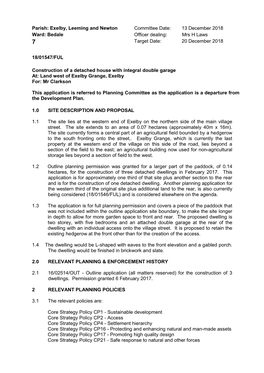 Parish: Exelby, Leeming and Newton Committee Date: 13 December 2018 Ward: Bedale Officer Dealing: Mrs H Laws 7 Target Date: 20 December 2018