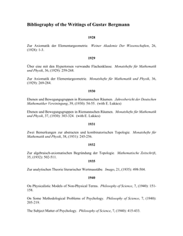 Bibliography of the Writings of Gustav Bergmann