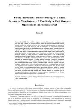 Future International Business Strategy of Chinese Automotive Manufacturers: a Case Study on Their Overseas Operations in the Russian Market