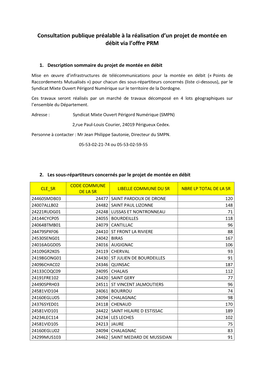 Consultation Publique Préalable À La Réalisation D'un Projet De Montée En Débit Via L'offre