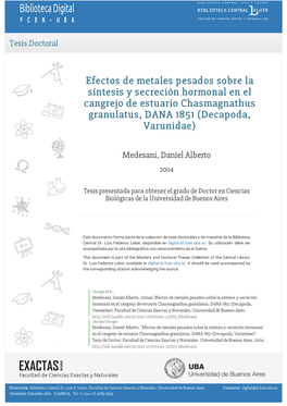 Efectos De Metales Pesados Sobre La Síntesis Y Secreción Hormonal En El Cangrejo De Estuario Chasmagnathus Granulatus, DANA 1851 (Decapoda, Varunidae)