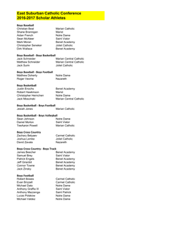 East Suburban Catholic Conference 2016-2017 Scholar Athletes