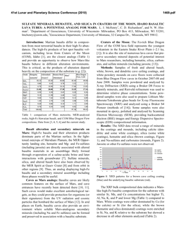 SULFATE MINERALS, HEMATITE, and SILICA in CRATERS of the MOON, IDAHO BASALTIC LAVA TUBES: a POTENTIAL ANALOG for MARS. L. J. Mchenry1, C