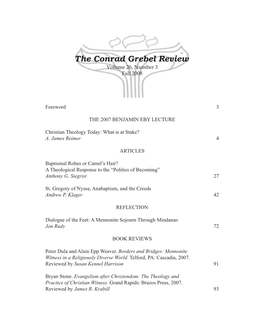 The Conrad Grebel Review the Conrad Grebel Review Volume 26, Number 3 Volume 26, Number 3 Fall 2008 Fall 2008