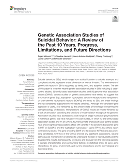 Genetic Association Studies of Suicidal Behavior: a Review of the Past 10 Years, Progress, Limitations, and Future Directions