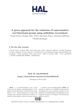 A Green Approach for the Reduction of Representative Aryl Functional