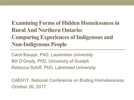 Examining Forms of Hidden Homelessness in Rural and Northern Ontario: Comparing Experiences of Indigenous and Non-Indigenous People