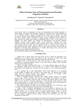 Effect of Storage Time on Physiochemical and Microbial Properties of Saffron