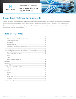 Local Area Network Requirements Table of Contents