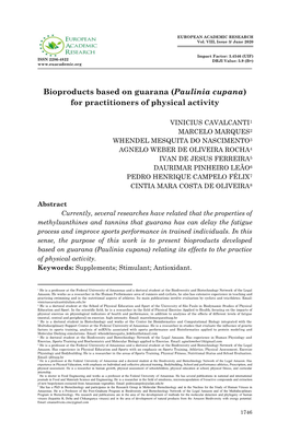 Bioproducts Based on Guarana (Paulinia Cupana) for Practitioners of Physical Activity