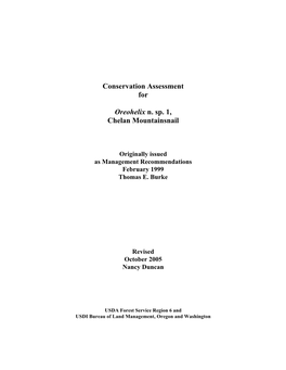 Oreohelix N. Sp. 1 Conservation Assessment