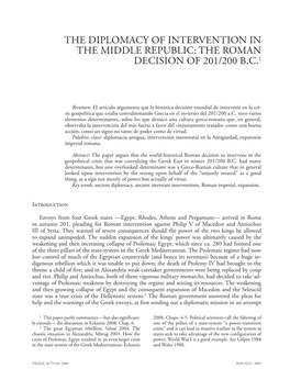 The Diplomacy of Intervention in the Middle Republic: the Roman Decision of 201/200 B.C.1