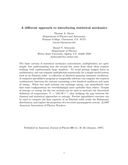 A Different Approach to Introducing Statistical Mechanics