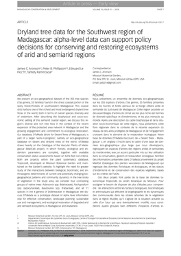 Dryland Tree Data for the Southwest Region of Madagascar: Alpha-Level