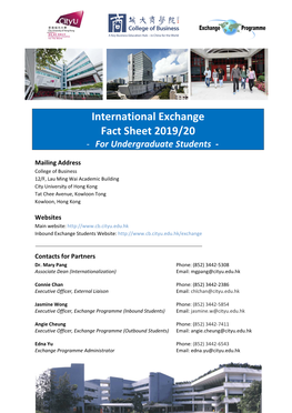 International Exchange Fact Sheet 2019/20 - for Undergraduate Students