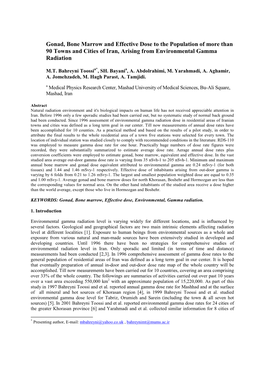 Gonad, Bone Marrow and Effective Dose to the Population of More Than 90 Towns and Cities of Iran, Arising from Environmental Gamma Radiation