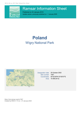 Poland Ramsar Information Sheet Published on 24 January 2019 Update Version, Previously Published on : 1 January 2005