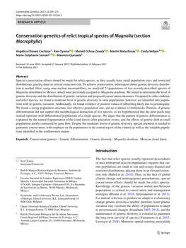 Conservation Genetics of Relict Tropical Species of Magnolia (Section Macrophylla)