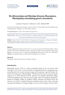 ﻿On Afromantispa and Mantispa (Insecta