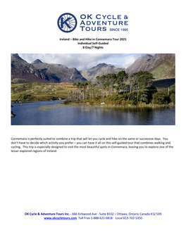 Ireland – Bike and Hike in Connemara Tour 2021 Individual Self-Guided 8 Day/7 Nights