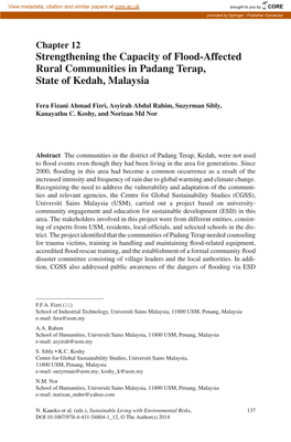 Strengthening the Capacity of Flood-Affected Rural Communities in Padang Terap, State of Kedah, Malaysia