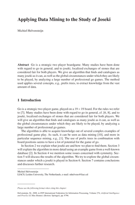 Applying Data Mining to the Study of Joseki