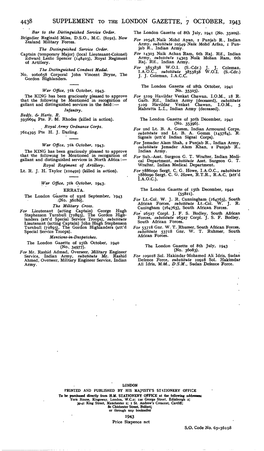 Supplement to the London Gazette, 7 October, 1943